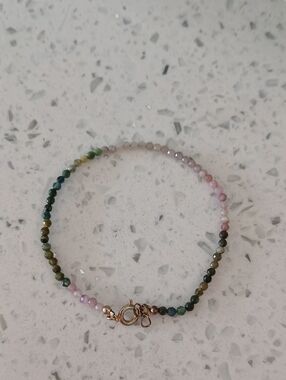 Multi-Color Tourmaline Beaded Bracelet - Pink & Green